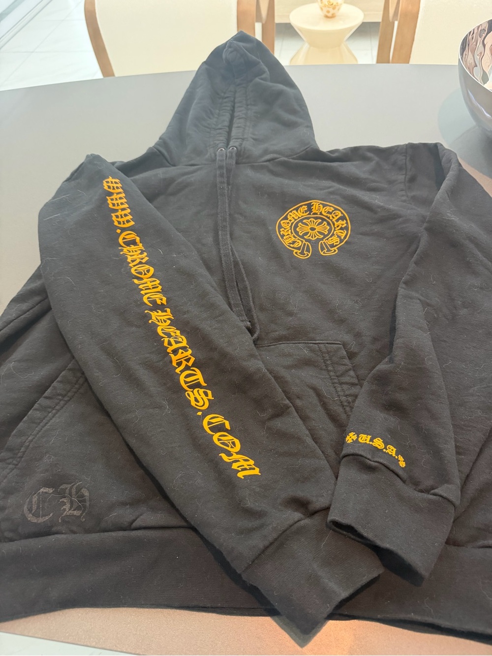 Chrome Hearts Black Zip-Up Hoodie with Yellow Logos